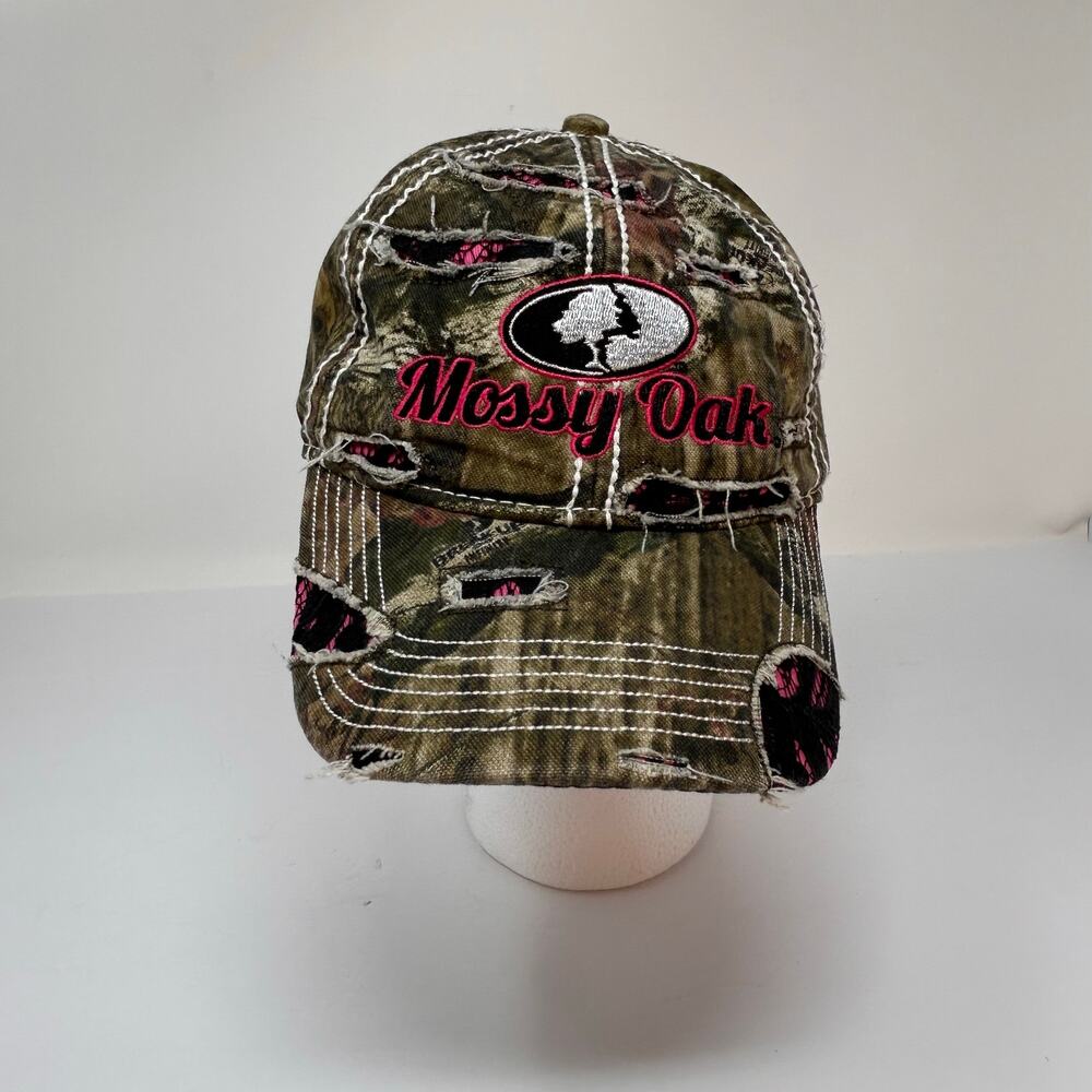 Mossy Oak Hat Baseball Cap Unisex Adjustable Green Camo Pink Distressed Outdoors
